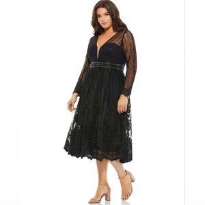 Mac Duggal 67092 Embroidered Long-Sleeve Tea Length Dress 18W